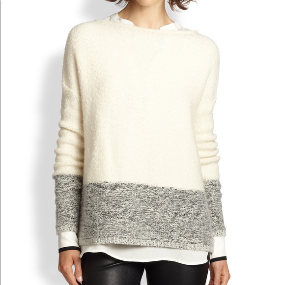 Vince Sweaters - Vince Ivory Wool Silk Cashmere Colorblock Sweater